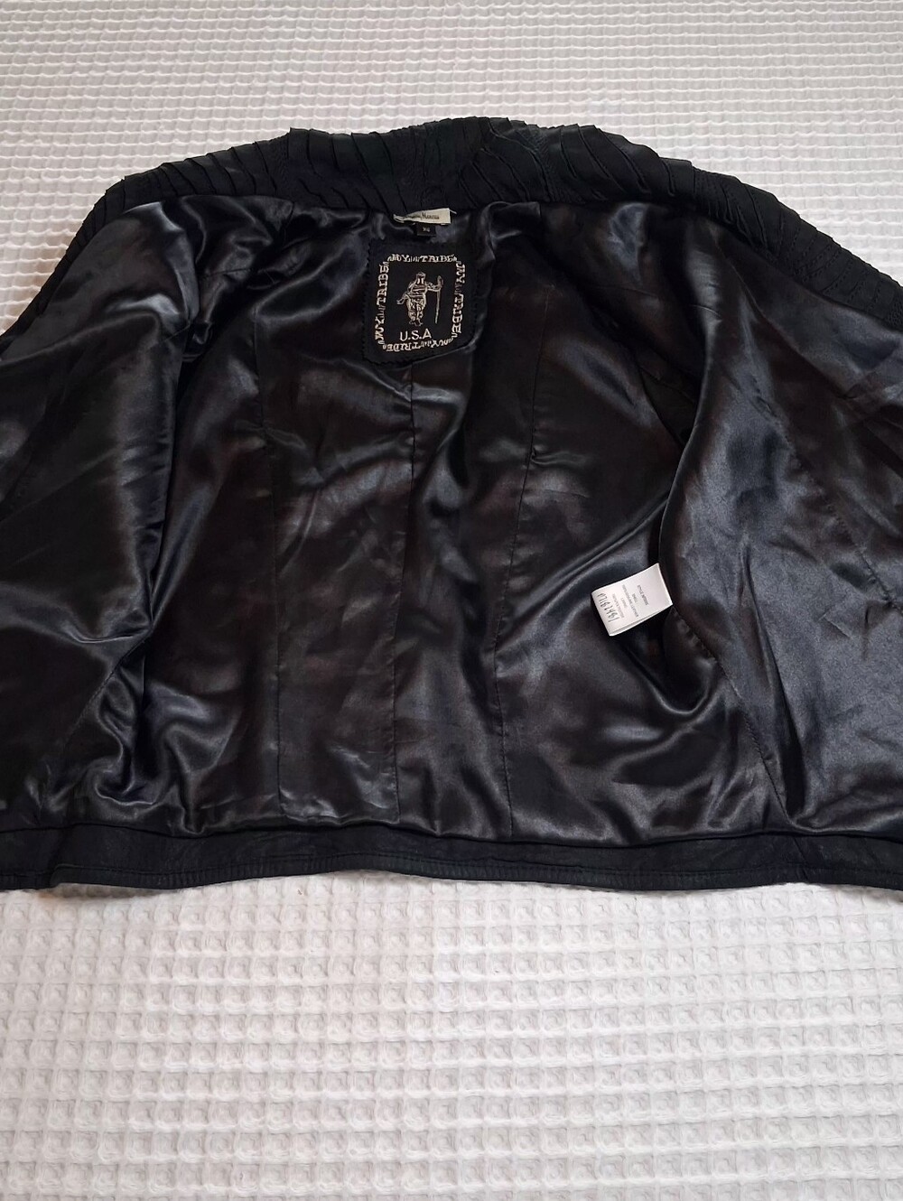 My Tribe Womens Black Leather Moto Jacket Shawl Collar Size XS - Picture 11 of 16